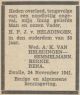Overlijdensadvertentie H F J van Helsdingen