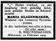 Overlijdensadvertentie M Glazemaker